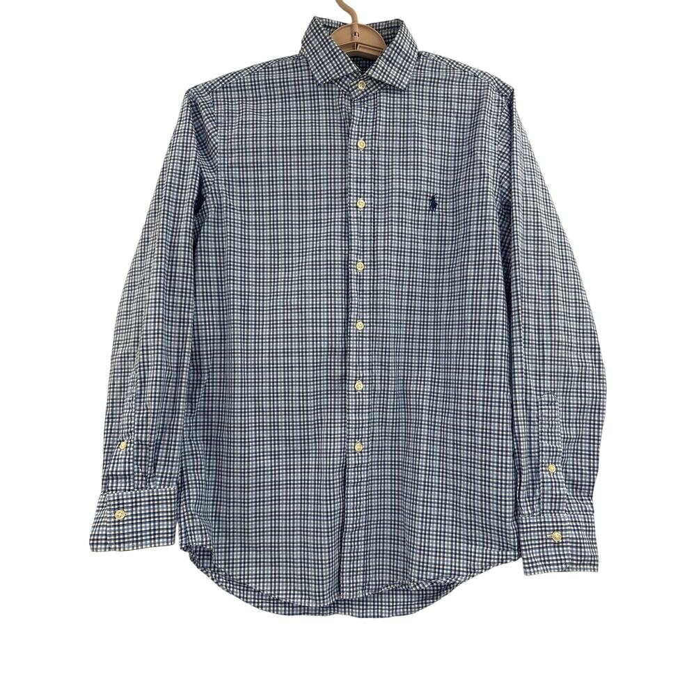 Polo Ralph Lauren button down long sleeve blue plaid shirt size S 100% cotton